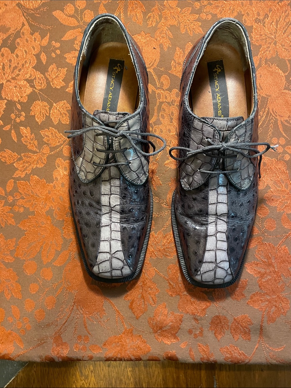 Stacy Adams Two-Tone Gray Croc & Ostrich Embossed Dress Oxfords. 10 1/2.